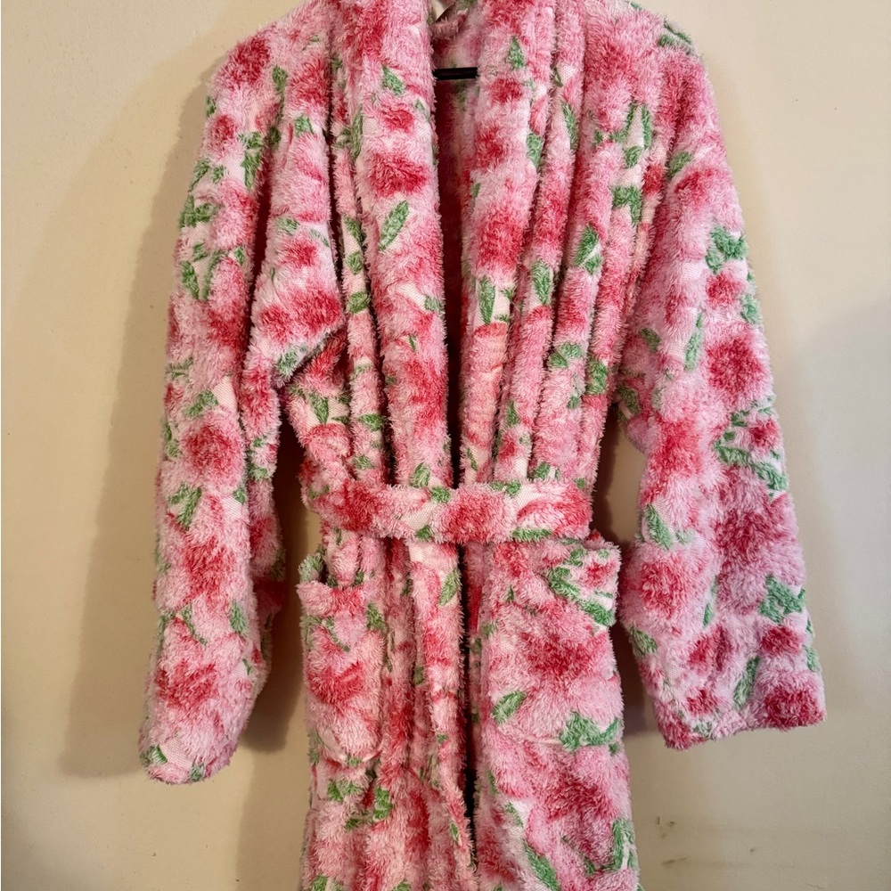 Aegean Apparel Blush Pink Floral Bathrobe with Belt OS